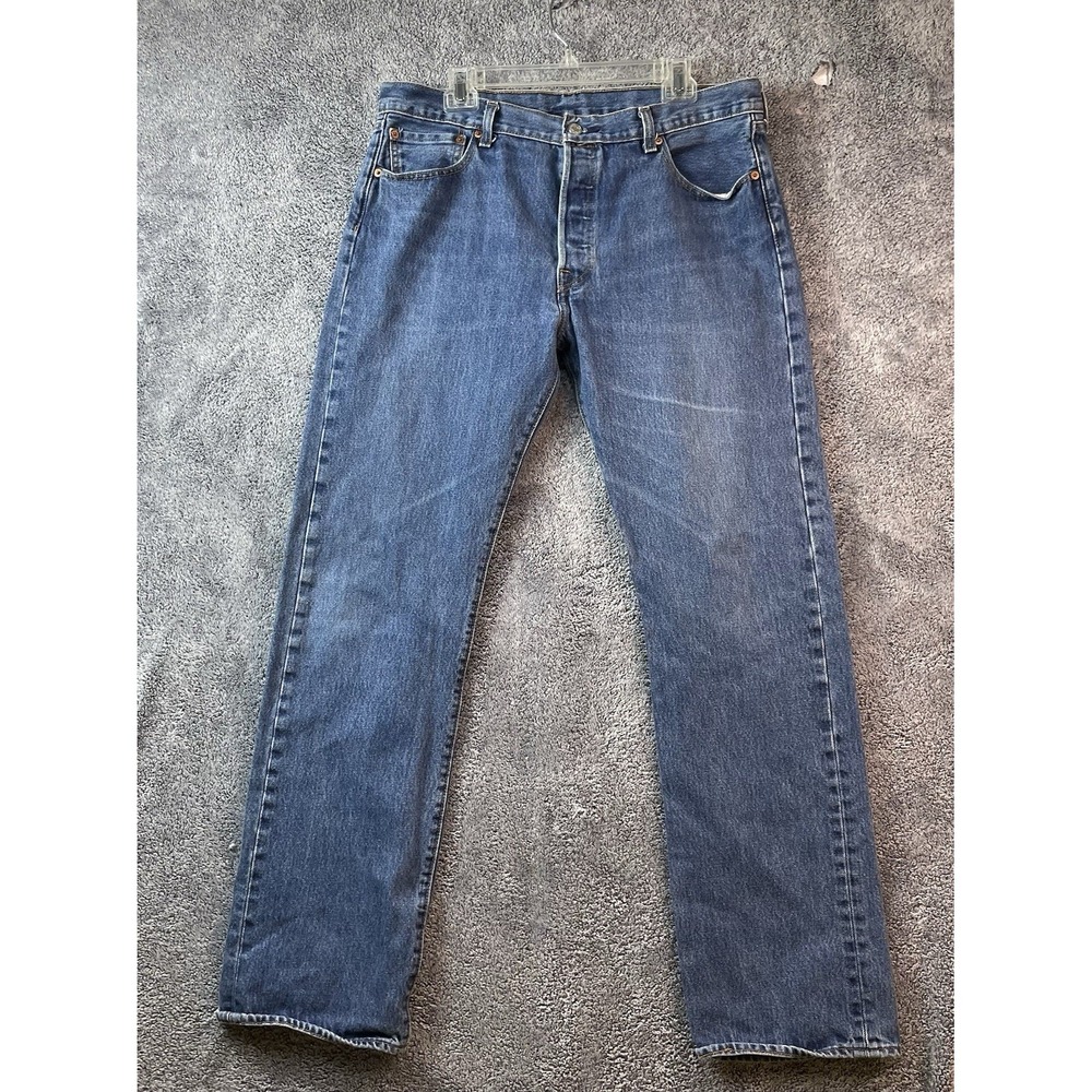 Levis Jeans Men 36x34 Blue 501 Button Fly‎ Classic Straight Medium Wash